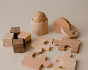 Montessori Inspired Starter Baby and Toddler Wooden Block Play Set