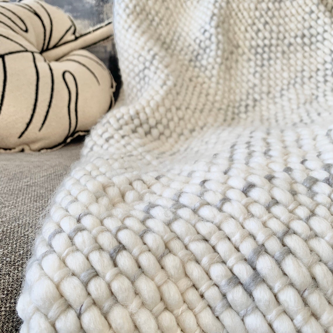 Ivory chunky knit throw blanket for bed chair couch or sofa. Etsy