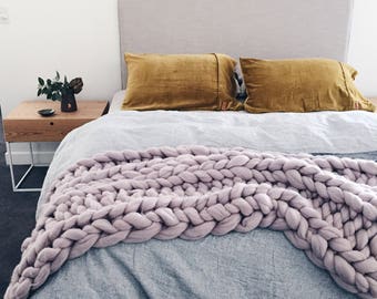 Lilac 100% Australian Merino Wool - Ribbing Stitch Throw | Blanket