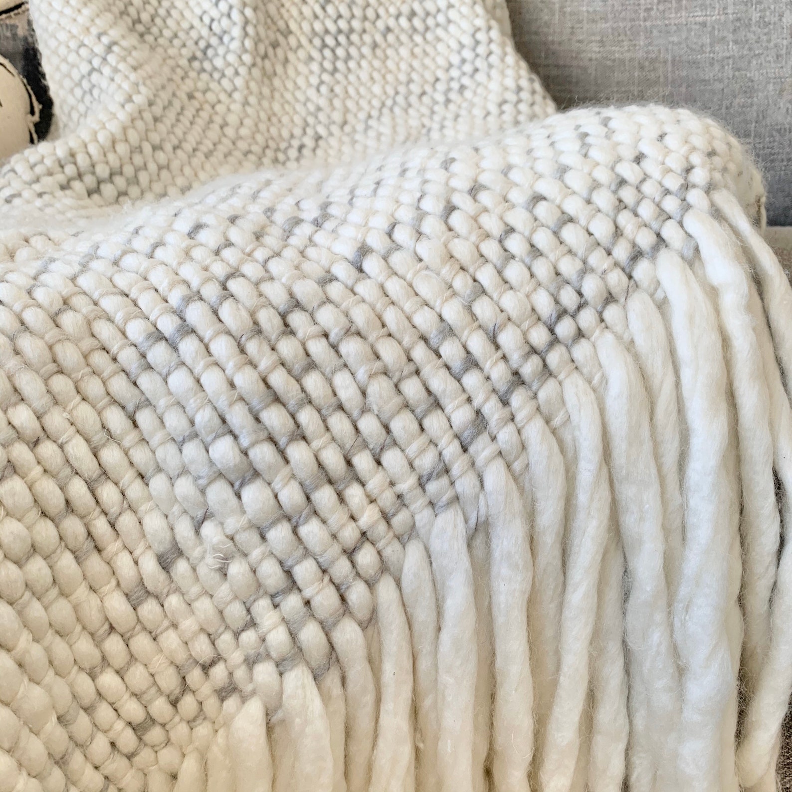Ivory chunky knit throw blanket for bed chair couch or sofa. Etsy