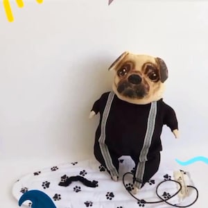 Handmade Pug textile toy - a charming decor for surfers, Textile pug toy - cute pug for home decor, Textile interior toy Pug
