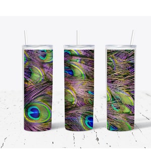 Peacock Feathers Skinny 20 oz Sublimation Tumbler Design PNG - Full Wrap
