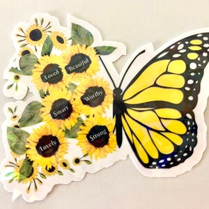 Autocollant holographique motivationnel papillon et tournesol