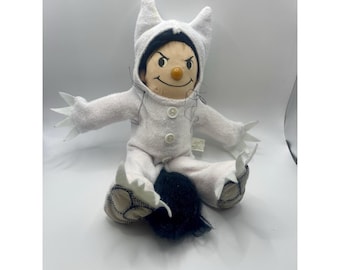 Peluche de Max Boy de Donde viven los monstruos, disfraz blanco, vintage de 1980.
