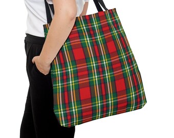 Borsa tote natalizia a quadri, motivo tartan Buffalo