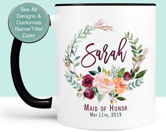 Bridesmaid Mug, Bridesmaid Gift, Boho Mug, Wedding Party Mug, Bridal Party Mugs, Succulent Mug, Floral Bridesmaid Mug, Personalized Gift