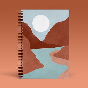 ABSTRACT MOUNTAIN STREAM Spiral Notebook, Spiral Notebook, Geometric Print, Notebook, Custom Notebook, Boho Notebook, Desert Moon Print