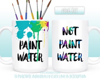 Paint Water Coffee Mug Set: Artist Gift, Paint Splatter Design
