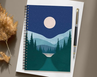 Abstract Mountain Spiral Notebook: Moonlit Lake Journal