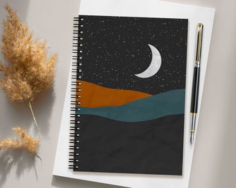 Desert Moon Spiral Notebook, Mountain Moon Notebook, Moon Notebook, Moonrise Abstract Spiral Notebook, Moon Journal Notebook, Boho Notebook