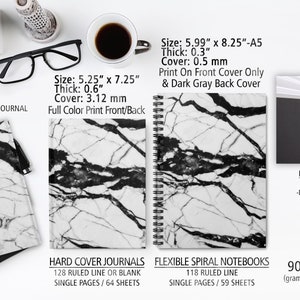 White &amp; Black Marble Spiral Notebook, Spiral Notebook, Marble Notebook ...