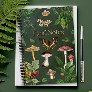 Mushroom Field Notes Spiral Notebook: Cottagecore Botanical Design