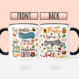 PUMPKIN SPICE Mug, Pumpkin Spice and Everything Nice, Fall Mug, Coffee Cup, Pumpkin Mug, Pumpkin Latte, Sweater Weather Mug, Cuddle Weather BLKinside+handle11oz