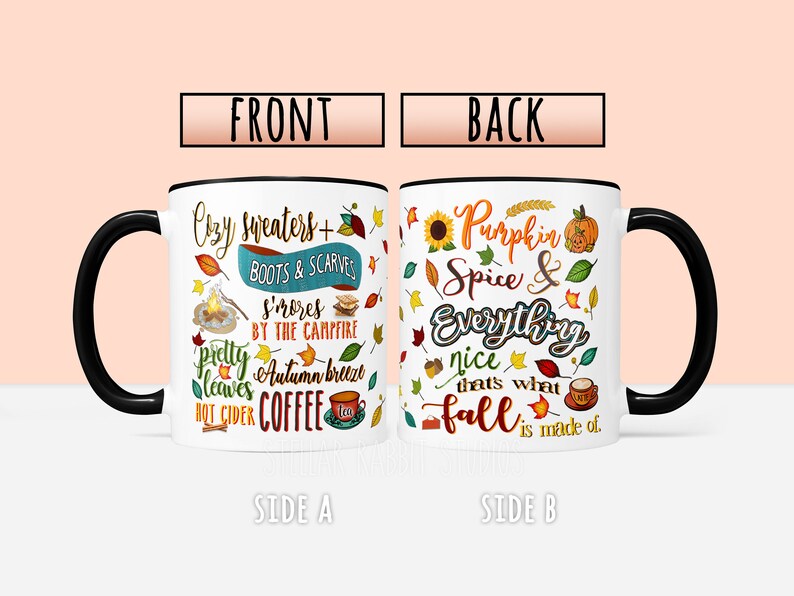 PUMPKIN SPICE Mug, Pumpkin Spice and Everything Nice, Fall Mug, Coffee Cup, Pumpkin Mug, Pumpkin Latte, Sweater Weather Mug, Cuddle Weather BLKinside+handle11oz