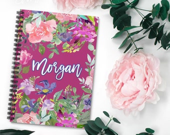 Personalized Floral Spiral Notebook: Dark Pink A5 Journal