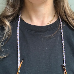Gold and lavender chain for eyeglasses or sunglasses. Many colors available. Free shipping!