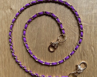 Gold and Purple Curb Chain Mask Chain with Heart Clasp. Many color options and bulk discounts available.