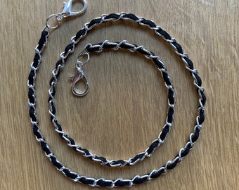 Cadena para mascarillas de plata y negra, unisex, para hombre o mujer