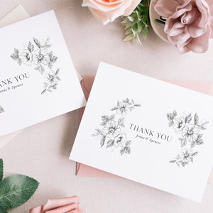 Carte de remerciement florale, cartes de remerciement, carte de remerciement de mariage, remerciement personnalisé, douche nuptiale, fête de fiançailles, merci, ensemble de remerciement