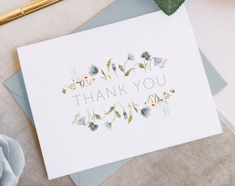 Floral Thank You Card, Thank You Cards, Wedding Thank You card, Bridal Shower, Engagement Party, Baby Shower, Thank You, Dusty Blue