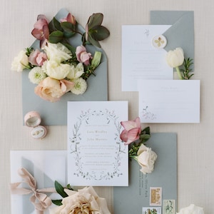 Floral Wedding Invitation Template, Garden Invitation, Minimal Wedding Invitation, Editable Template, Invitation, 3 Piece Suite, Lara