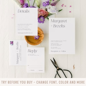 Minimal Wedding Invitation Template, Modern Invitation, Minimal Wedding Invitation, Editable, Invitation, 3 Piece Suite, Margaret
