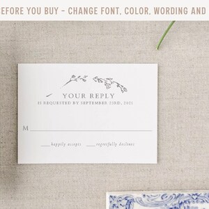 Modello di carta di risposta verde, carta RSVP, carta RSVP verde, risposta di matrimonio minimale, modello modificabile, risposta, classico, illustrazione, Natalia