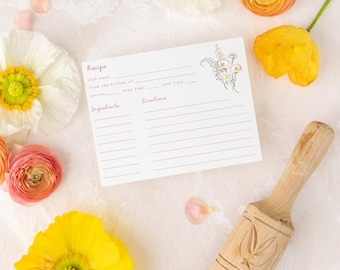 PRINTED  Bridal Shower Recipe Card, Recipe Cards, Fun Bridal Shower Games, Bridal Shower Games, hand Drawn, Pastel Florals, Claudia