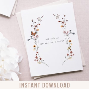Floral Matron of Honor Proposal Card Template, Matron of Honor Proposal, Bridal Party Proposal, Will You Be My, Instant Download, BPV3