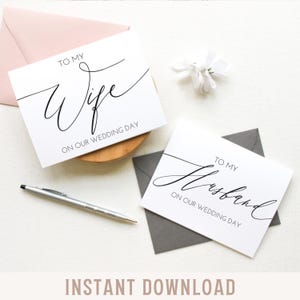 Tarjetas de boda para esposos, cartas imprimibles para la mañana, intercambio de regalos para novios, descarga instantánea, día de la boda, V1