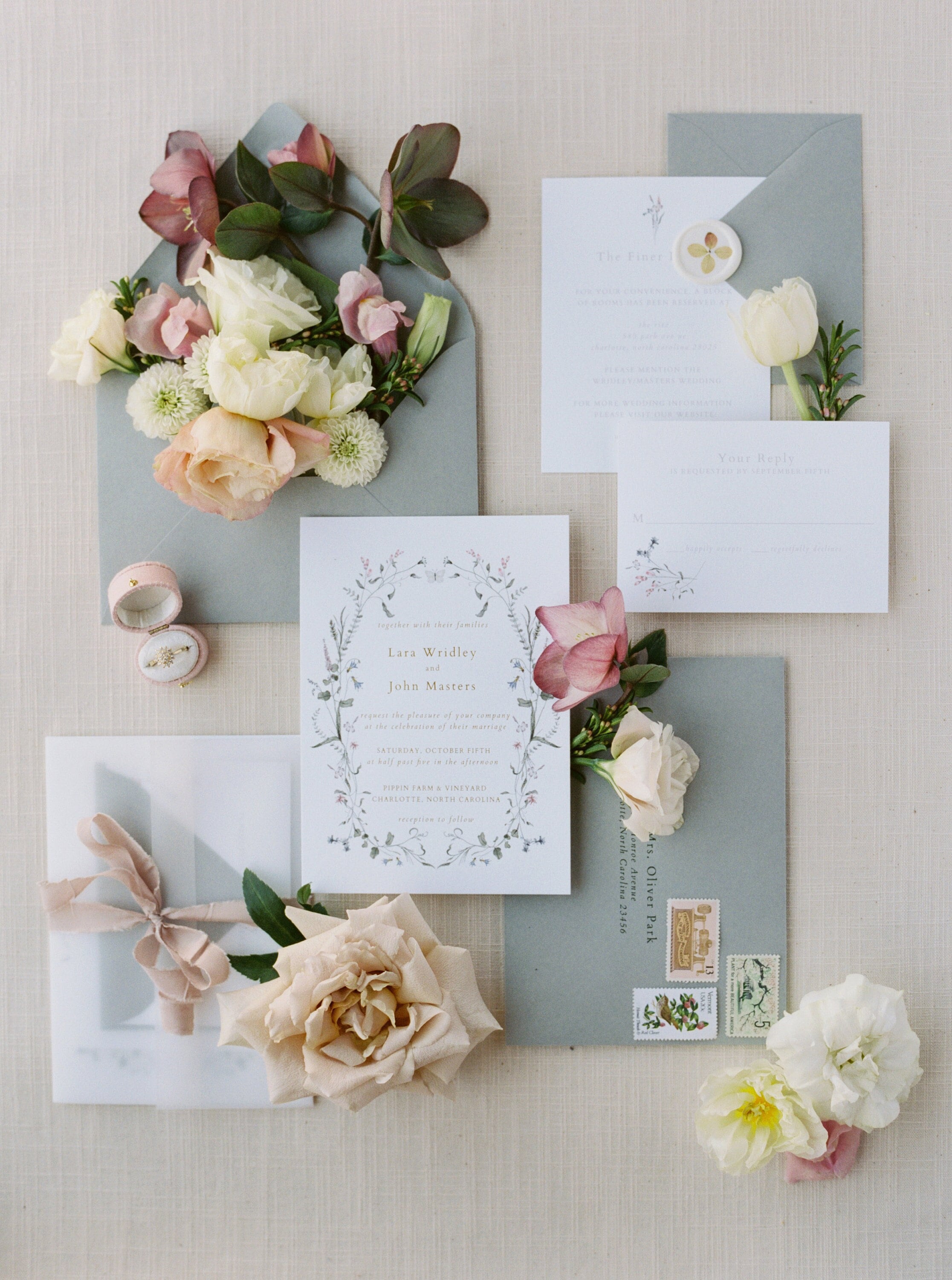 Floral Wedding Invitation Template, Garden Invitation, Minimal Wedding Invitation, Editable Template, Invitation, 3 Piece Suite, Lara