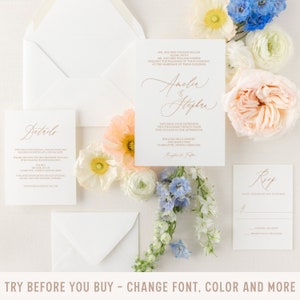 Wedding Invitation Suite Template, Minimalist Editable Set, Elegant Script Font, Digital Download RSVP & Details Card, 3 Piece Suite, Amelia