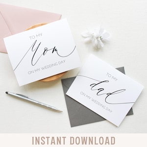 Descarga instantánea de tarjetas de boda para padres, Para mi mamá en el día de mi boda, Para mi papá en el día de mi boda, Para mi madre, Tarjetas de boda, V1