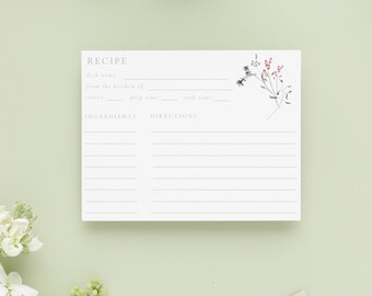 PRINTED  Bridal Shower Recipe Card, Recipe Cards, Fun Bridal Shower Games, Bridal Shower Games, Garden, Florals, Lara