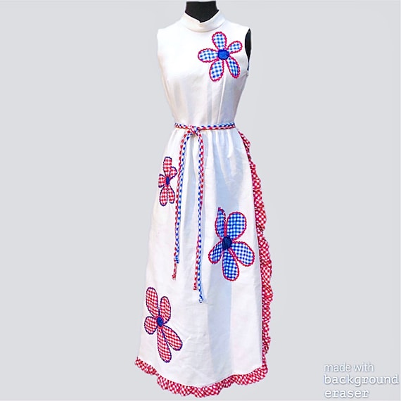 Vintage 1960’s Waffle Weave Gingham Dress With Flo