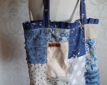 Patchwork Shopper sand blau Tasche Beutel