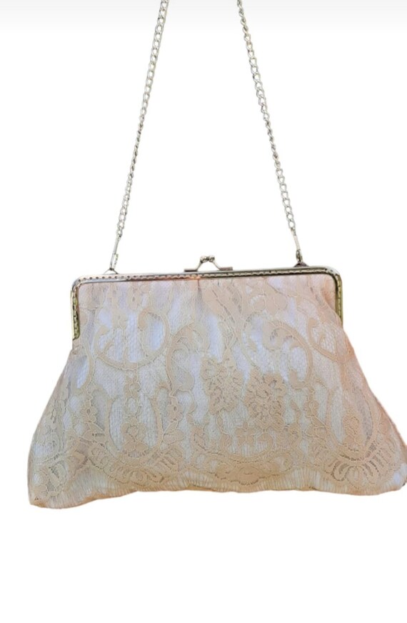 Clutch Brauttasche Clipbörse beige weiß Schminktasche Abendtasche