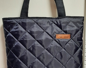 Dark blue reversible bag made of quilted fabric shopper / tote bag