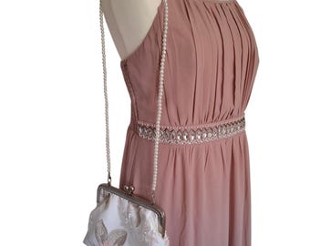 Elegant bridal bag with flowers and sequins - clutch in ivory/white - small shoulder bag for weddings - bag to match a wedding dress in Regency style