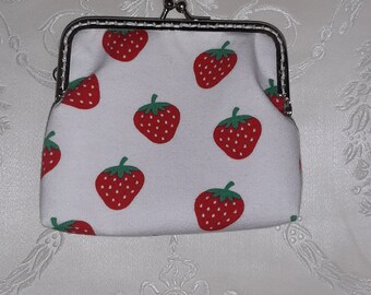 Genähte Clipbörse Portmonnaie Etui Münztasche kleines Täschchen Erdbeeren für Damen/Mädchen