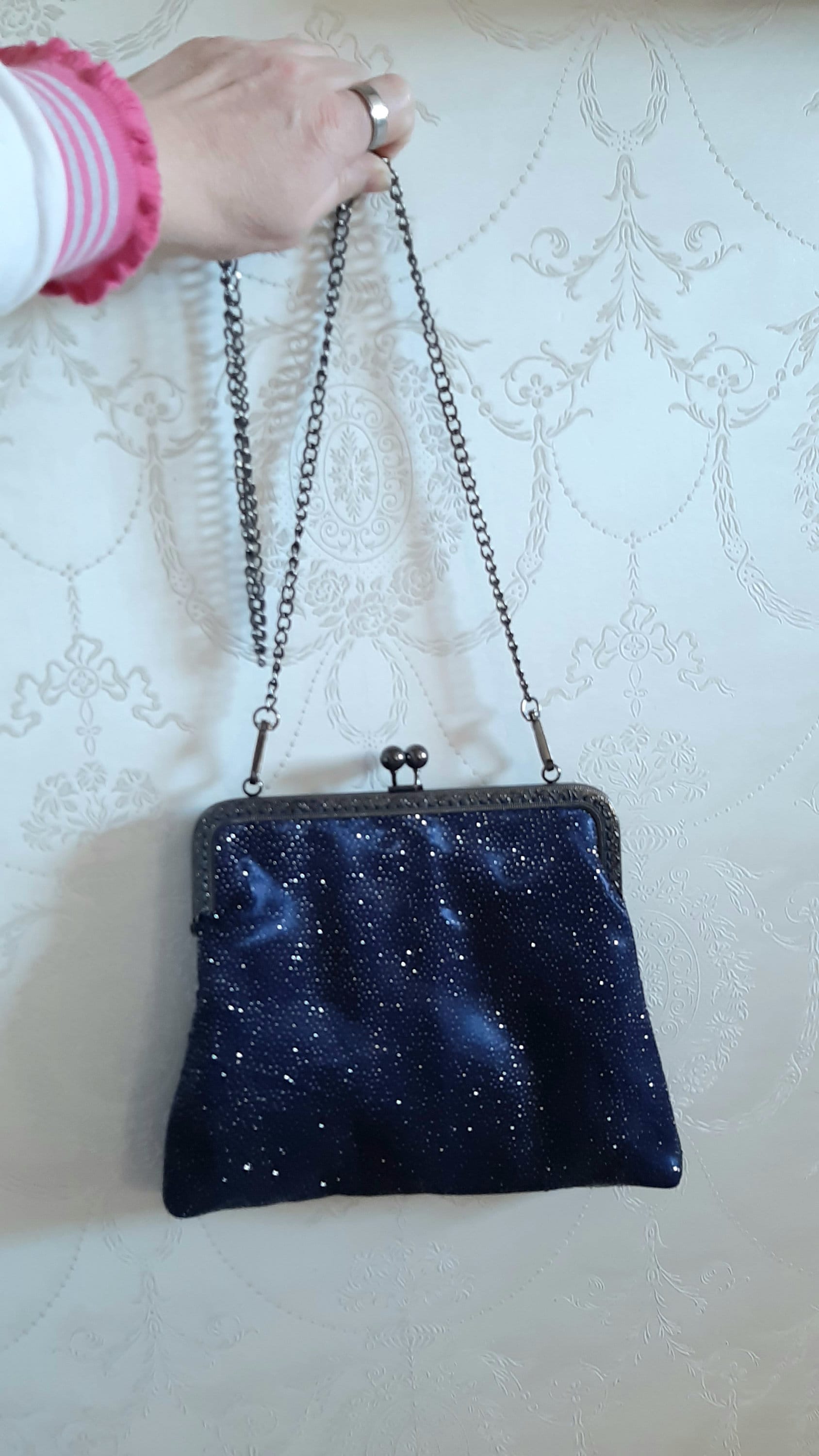 Clutch dunkelblau kleine festliche Tasche für Hochzeit und Party