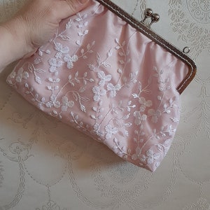 Clutch Clipbörse blush Tasche Schminktasche Abendtasche Brauttasche Spitze Glitzer Bild 6