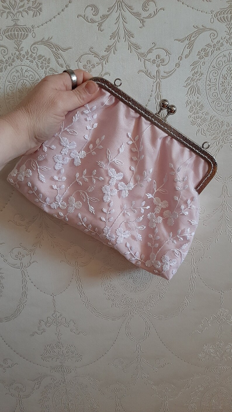 Clutch Clipbörse blush Tasche Schminktasche Abendtasche Brauttasche Spitze Glitzer Bild 6