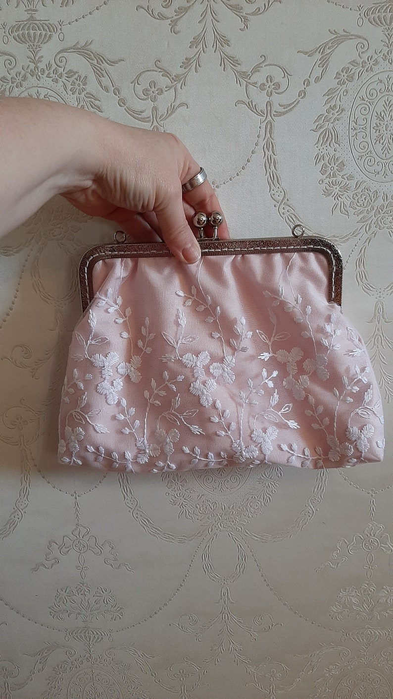 Clutch Clipbörse blush Tasche Schminktasche Abendtasche Brauttasche Spitze Glitzer ohne Träger