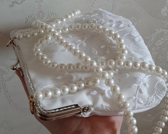 Clutch Ivory Tasche Schminktasche Abendtasche Brauttasche Spitze Glitzer