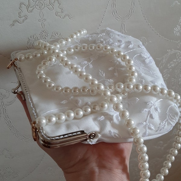 Clutch Ivory Tasche Schminktasche Abendtasche Brauttasche Spitze Glitzer