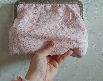 Clutch rose Tasche Schminktasche Abendtasche Brauttasche Spitze