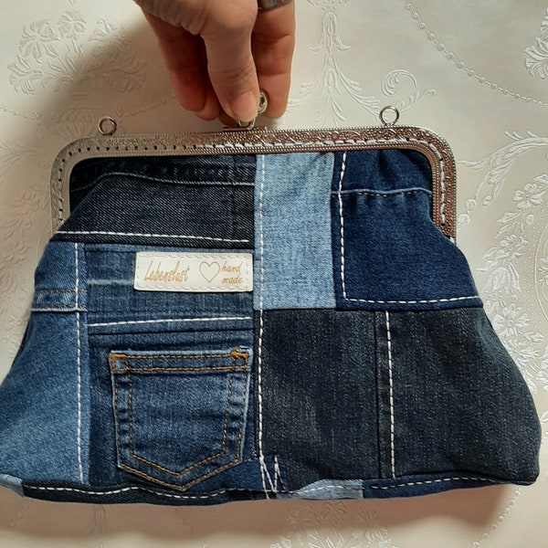 Kleine Jeans Tasche Clutch Upcycling Clipbörse