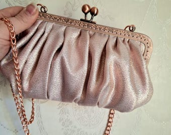 Vintage hand-stitched clutch - rose gold evening bag with antique click closure - bridal bag - romantic for special occasions - Regency Romance