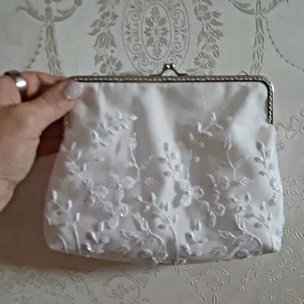 Clutch Clipbörse Ivory weiß Spitze Glitzer Tasche Schminktasche Abendtasche Brauttasche